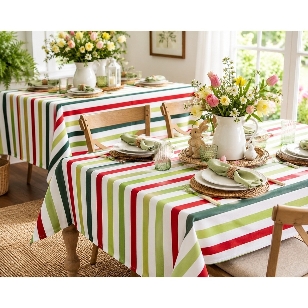 2 Christmas Stripe‎ Oblong Tablecloth Bundle 60x84 & 60x104 NWT